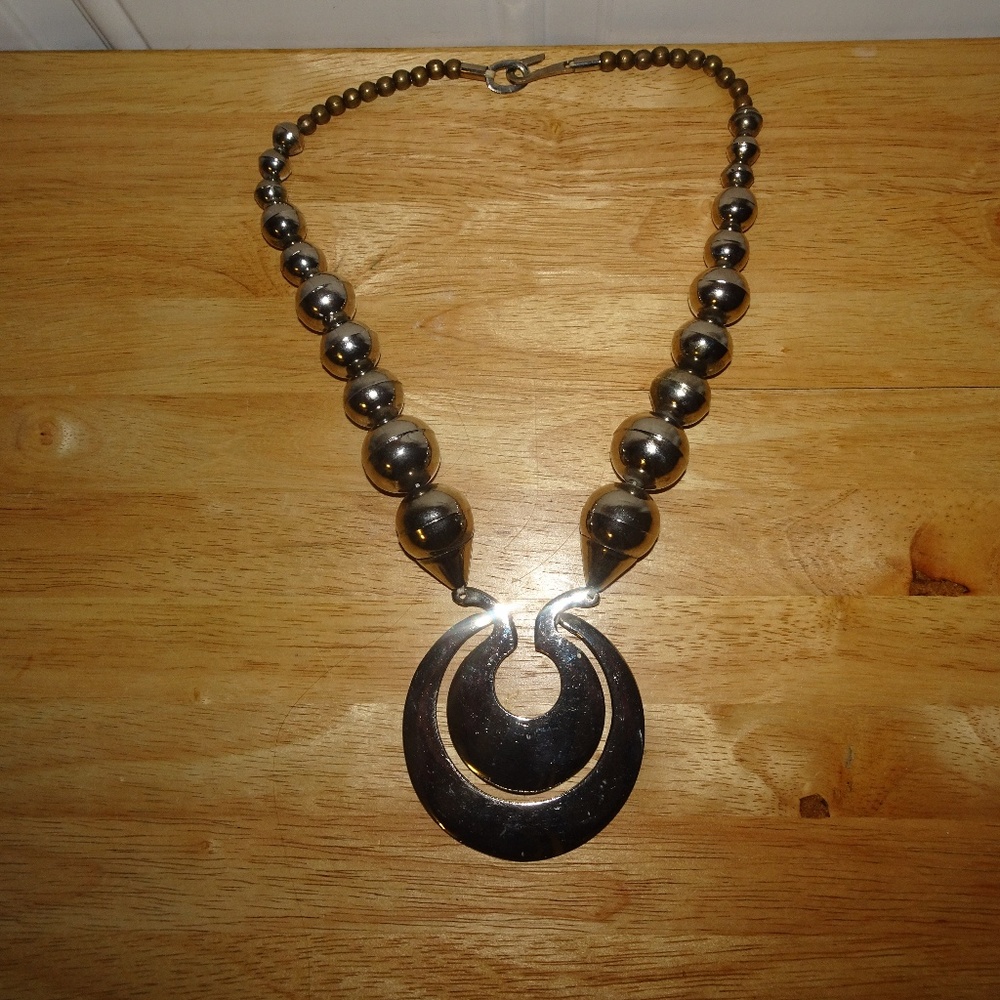 Large Statement Graduated Metal Beaded Necklace - image 1